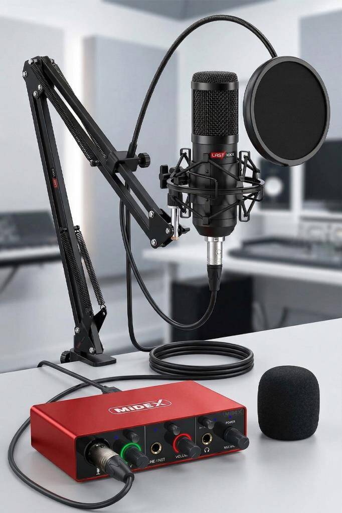 Lastvoice BM800-GLX-500 PRO Ses Kartı ve Condenser Mikrofon Stand