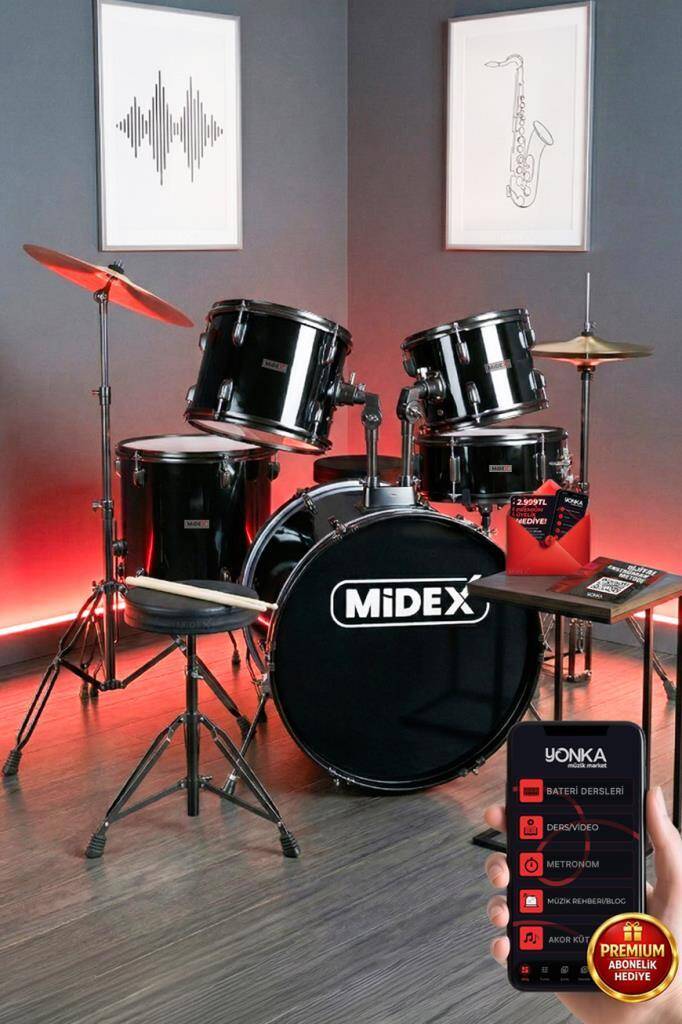 Midex CD900X-BK 22'' Yetişkin Akustik Bateri Davul Seti 22B-13T