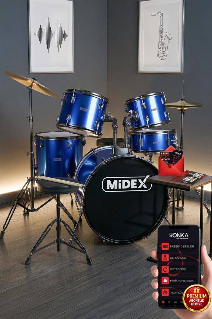 Midex CD900X-BL 22'' Yetişkin Akustik Bateri Davul Seti 22B-13T