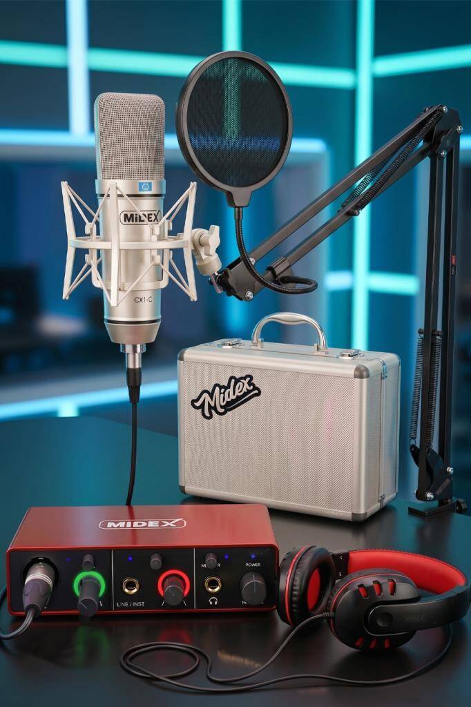 PODOfixとPODOSTRIPE スターターボックスセット Midex CX1 Mikrofon + GLX-500 PRO Stüdyo Ses Kartı Seti En uygun