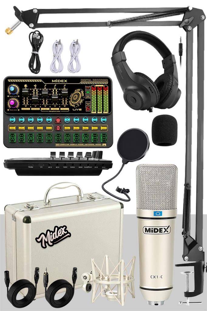 Midex CX1 Platinium Set Efektli Ses Kartı Mikrofon Stand Kayıt