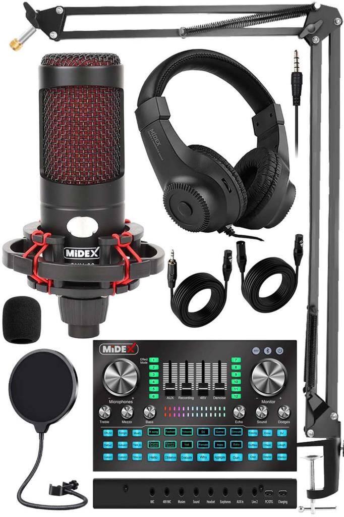 Midex CXN-30 Paket-12 VS20 Ses Kartlı Condenser Mikrofon Stand