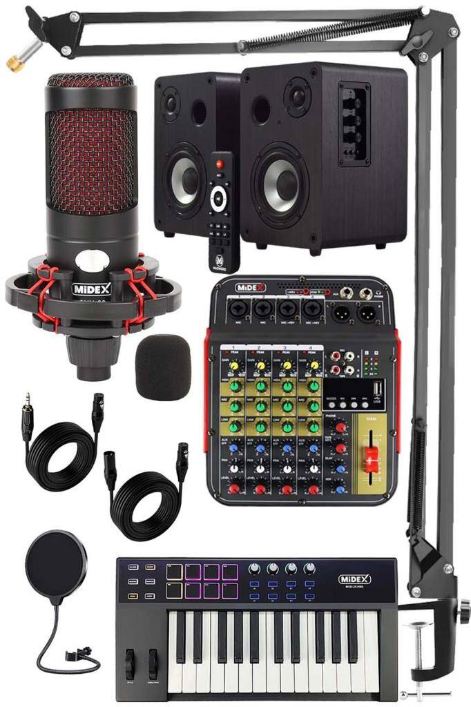 Midex CXN-30 Paket-7 Midi Klavye 5 Kanal Stüdyo Kayıt Mikserli