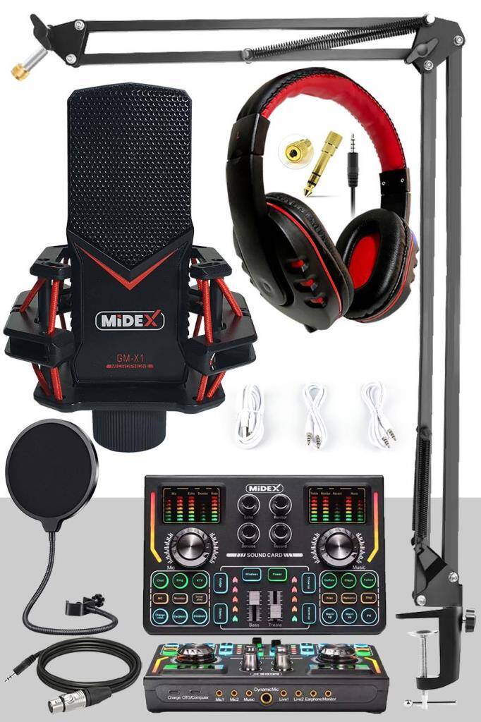 Midex GMX-1 Titanium Set Efektli Ses Kartı Mikrofon Kulaklık Stand