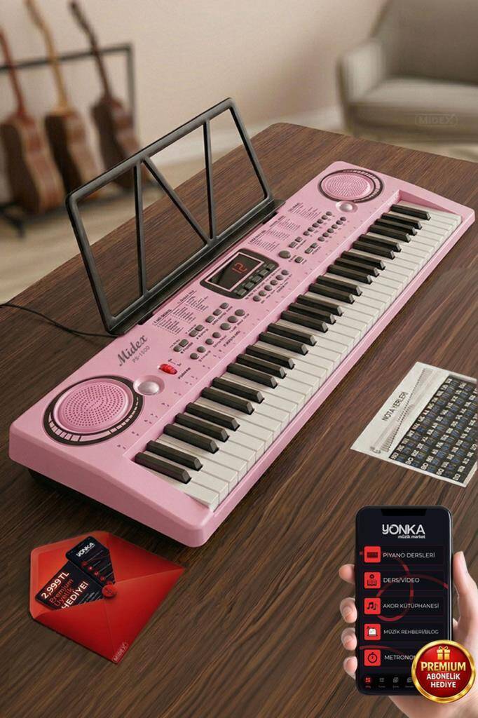 Midex PS-1500PK Başlangıç İçin 61 Tuşlu Org Pembe Renk Notalık