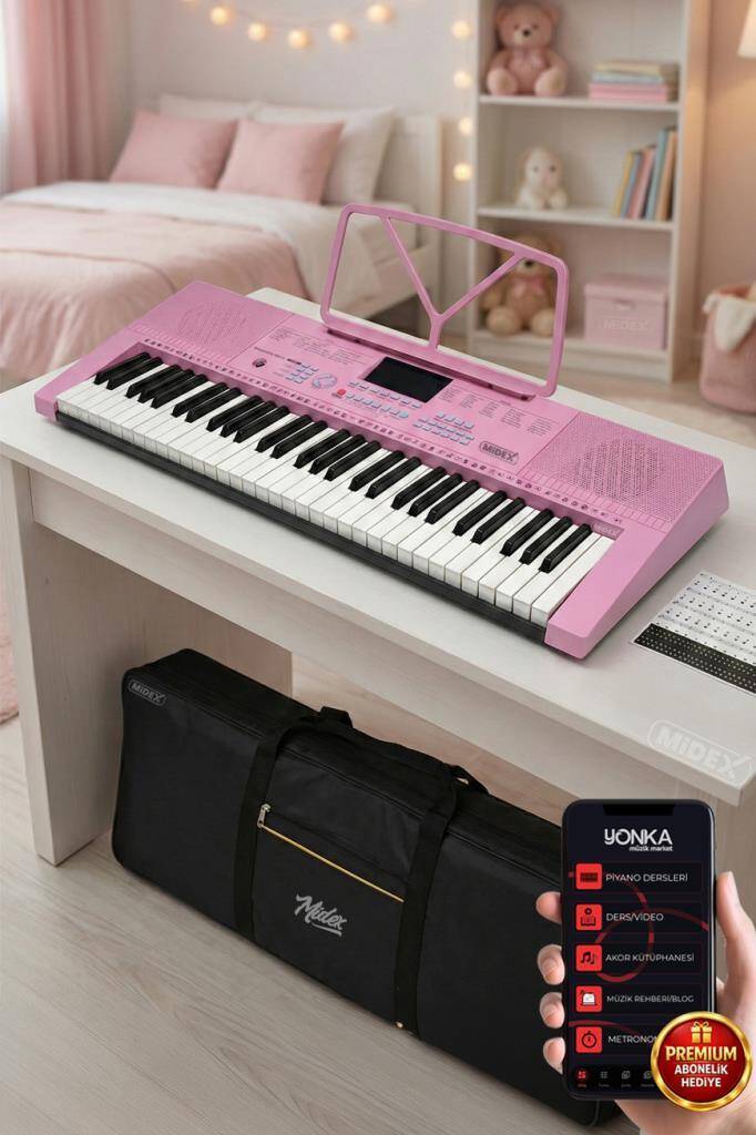Midex PS-2300PK 61 Tuşlu Org Seti Pembe Kaliteli Başlangıç İçin