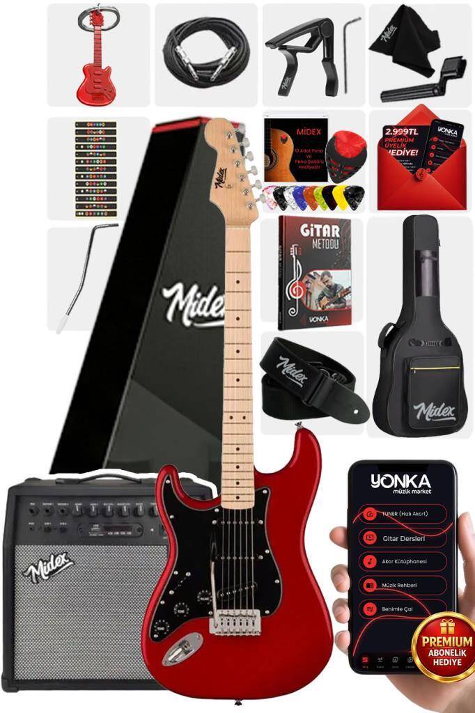 Midex RPH-31RD Solak Elektro Gitar 50W Amfili Full Set